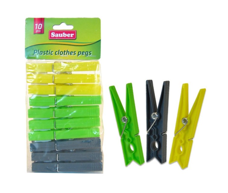 Plastic laundry hooks 10pcs green/yellow/grey