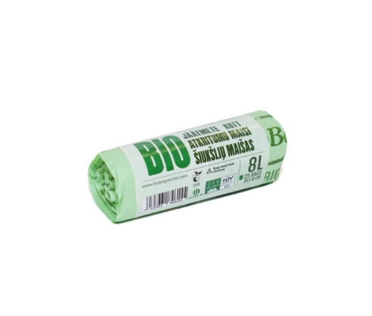 Atkritumu maisi kompostējami BioBag 8L (25 gab. rullī) 15mkr. 39x41cm zaļi Atkritumu maisi kompostējami BioBag 8L (25 gab. rullī) 15mkr. 39x41cm zaļi
