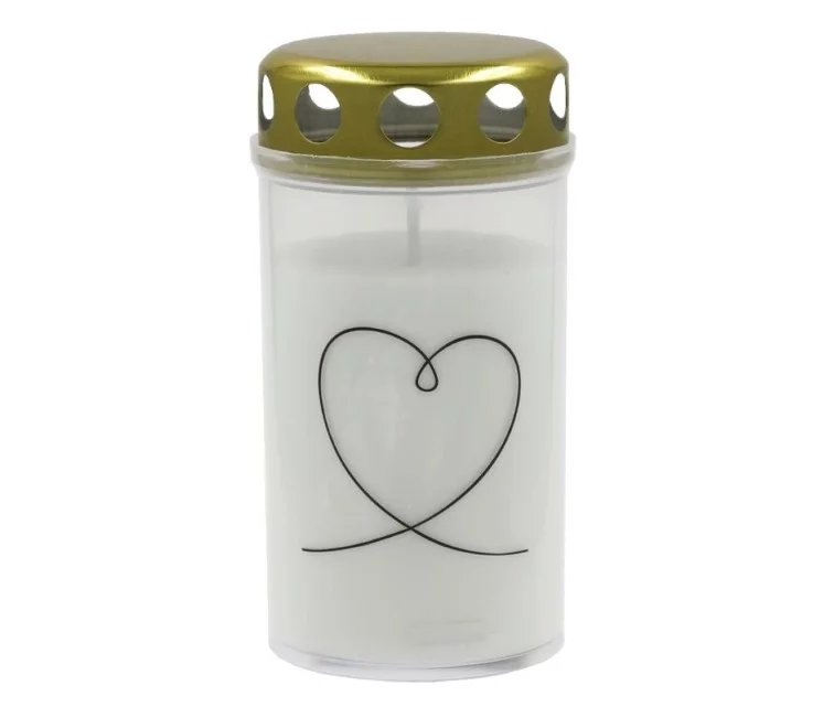 Grave candle with cap 5,6x11,5cm, burning time ~40h, white with mix print Grave candle with cap 5,6x11,5cm, burning time ~40h, white with mix print