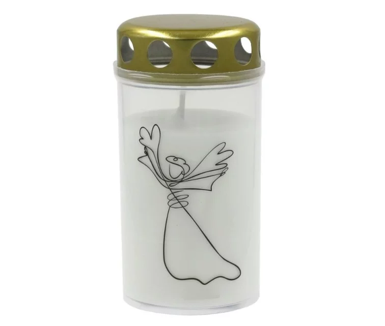 Grave candle with cap 5,6x11,5cm, burning time ~40h, white with mix print Grave candle with cap 5,6x11,5cm, burning time ~40h, white with mix print