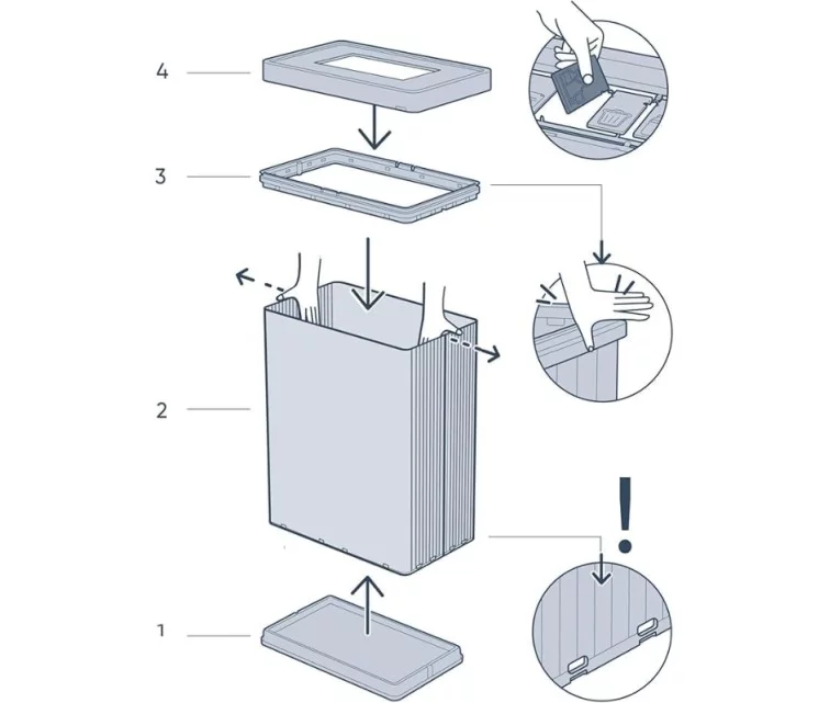 Rectangular metallized waste bin Verto Recycle 54L pearl gray Rectangular metallized waste bin Verto Recycle 54L pearl gray