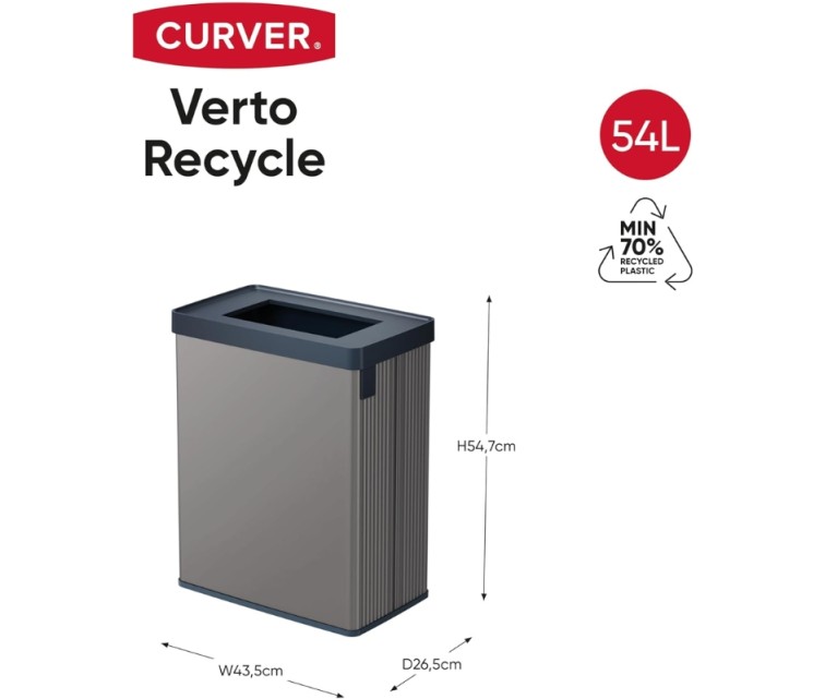 Atkritumu tvertne taisnstūrveida metalizēta Verto Recycle 54L pērļu pelēkā krāsā Atkritumu tvertne taisnstūrveida metalizēta Verto Recycle 54L pērļu pelēkā krāsā