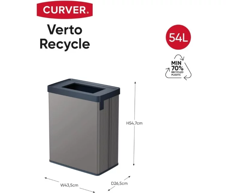 Rectangular metallized waste bin Verto Recycle 54L pearl gray Rectangular metallized waste bin Verto Recycle 54L pearl gray