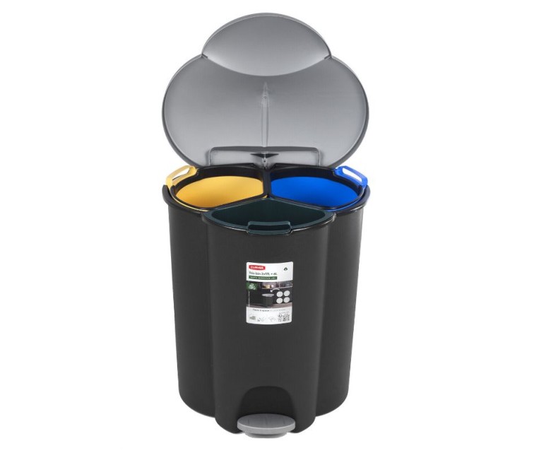 Pedal bin for waste sorting Trio 40L (2x17+6L) black/silver