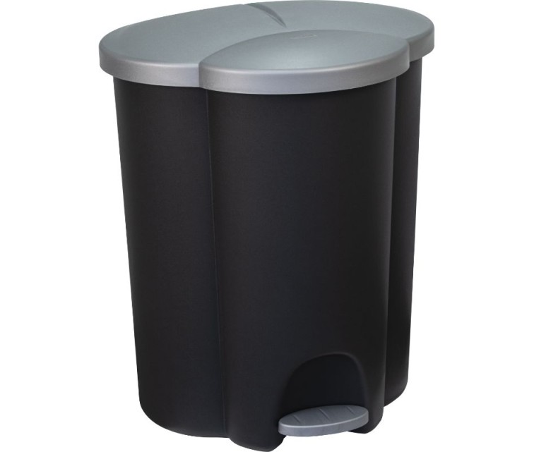 Pedāļspainis atkritumu šķirošanai Trio 40L (2x17+6L) melns/sudraba