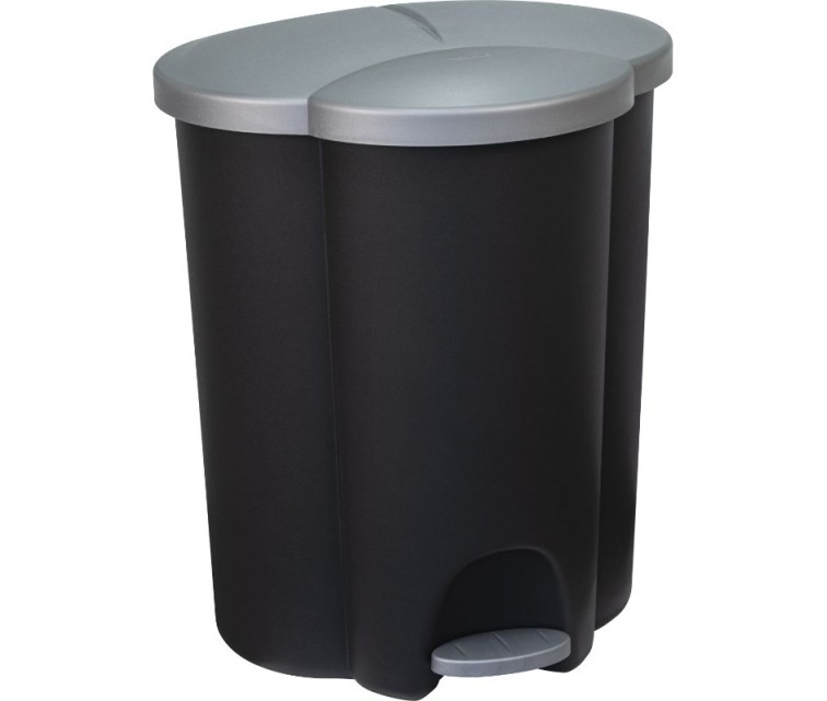 Pedal bin for waste sorting Trio 40L (2x17+6L) black/silver