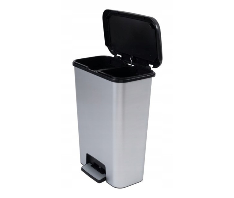 Metallic waste sorting pedal bucket Compatta Duo 23+23L silver