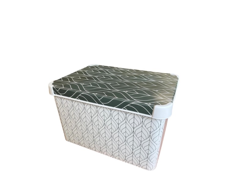 Box with lid Deco Stockholm L 39.5x29.5x23.5cm Green Leaves