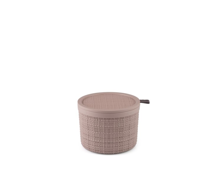 Basket with lid Jute round 2L Ø17x13cm pink