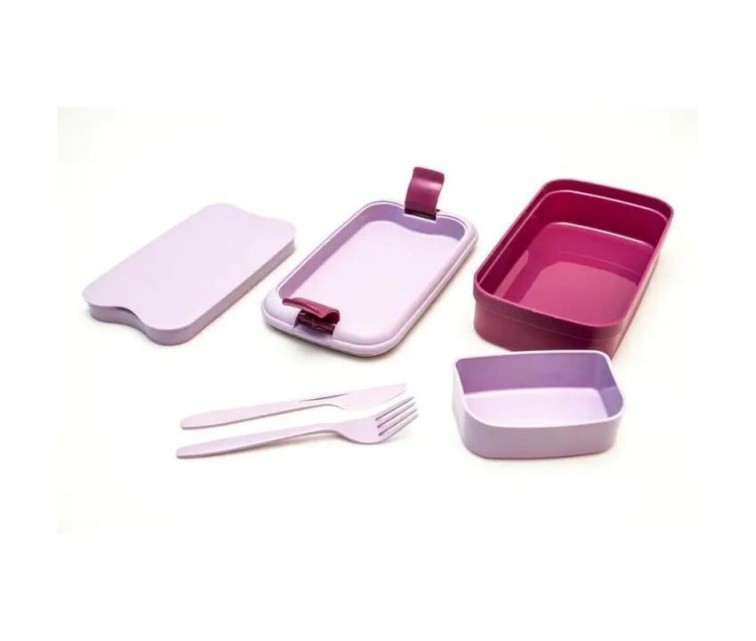 Food bowl rectangle with cutlery 1,4L Lunch&Go purple