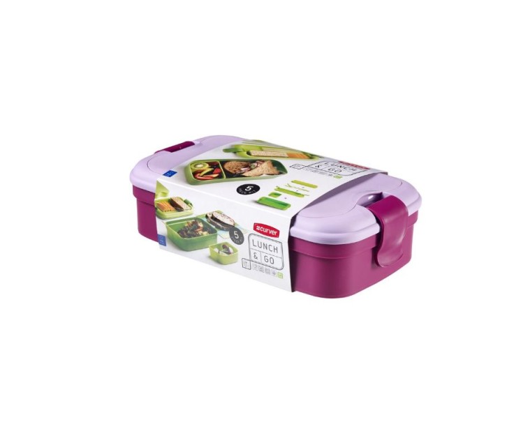 Пищевой контейнер прямоугольный со столовыми приборами 1,4л Lunch&Go фиолетовый