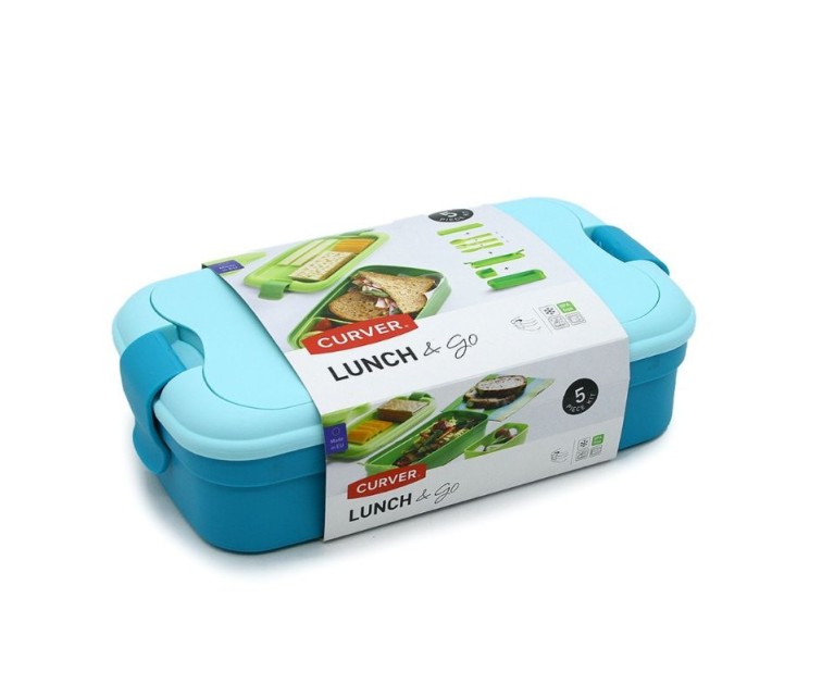 Food bowl rectangle with cutlery 1,4L Lunch&Go blue