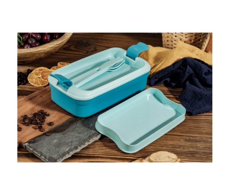 Food bowl rectangle with cutlery 1,4L Lunch&Go blue