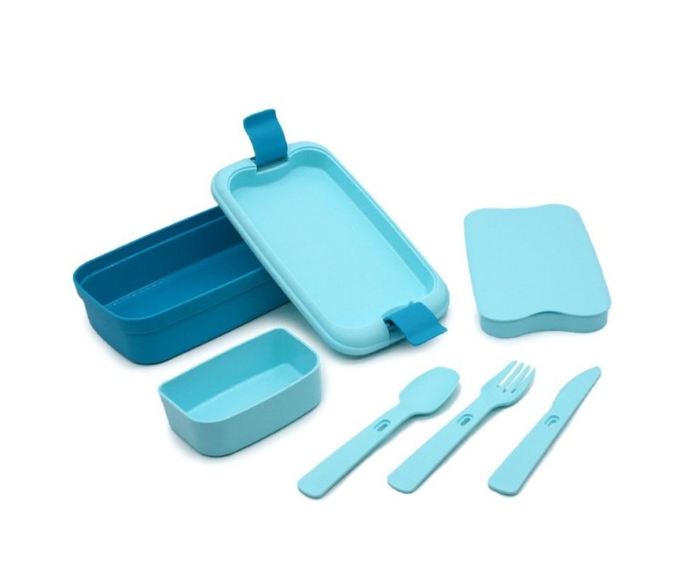 Food bowl rectangle with cutlery 1,4L Lunch&Go blue