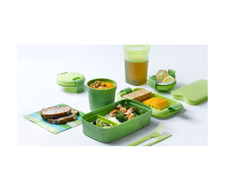 Food bowl rectangle with cutlery 1,4L Lunch&Go green