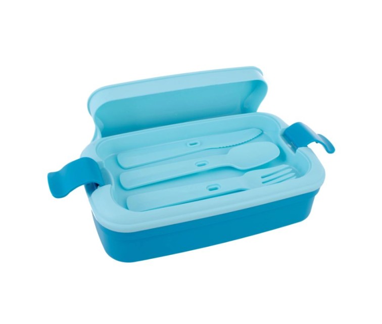 Food bowl rectangle with cutlery 1,4L Lunch&Go blue