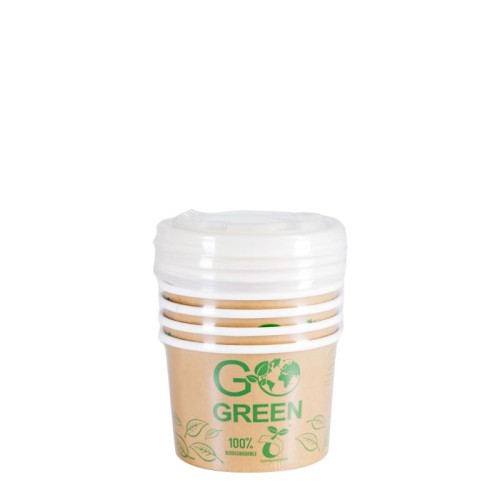 Kompostējamie ēdienu trauki ar vāciņiem Go Green 230ml 5gab./ 0,06kg Kompostējamie ēdienu trauki ar vāciņiem Go Green 230ml 5gab./ 0,06kg