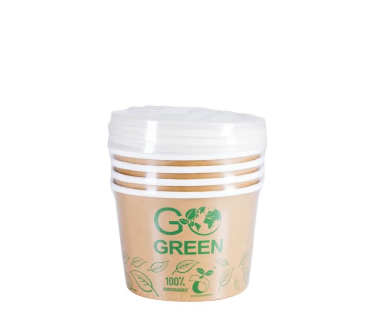 Kompostējamie ēdienu trauki ar vāciņiem Go Green 470ml 5gab./ 0,099kg