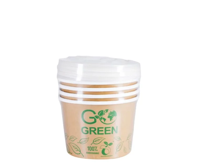 Kompostējamie ēdienu trauki ar vāciņiem Go Green 470ml 5gab./ 0,099kg Kompostējamie ēdienu trauki ar vāciņiem Go Green 470ml 5gab./ 0,099kg