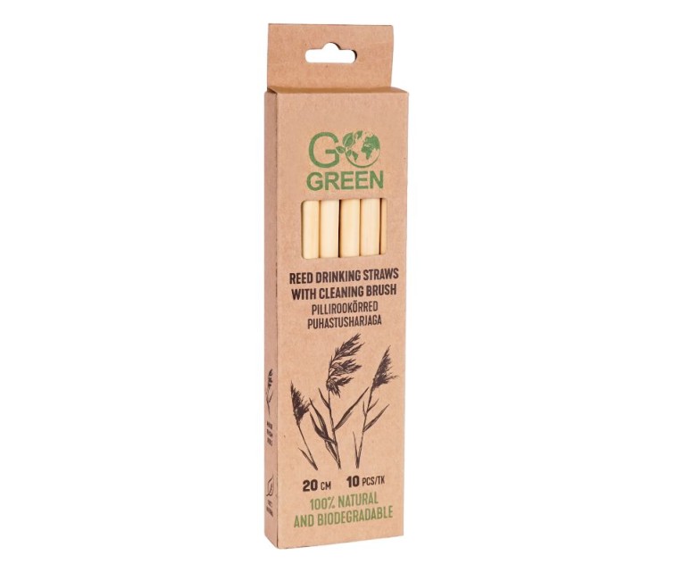 Compostable reed straw with brush Go Green 10 pcs/0,038kg