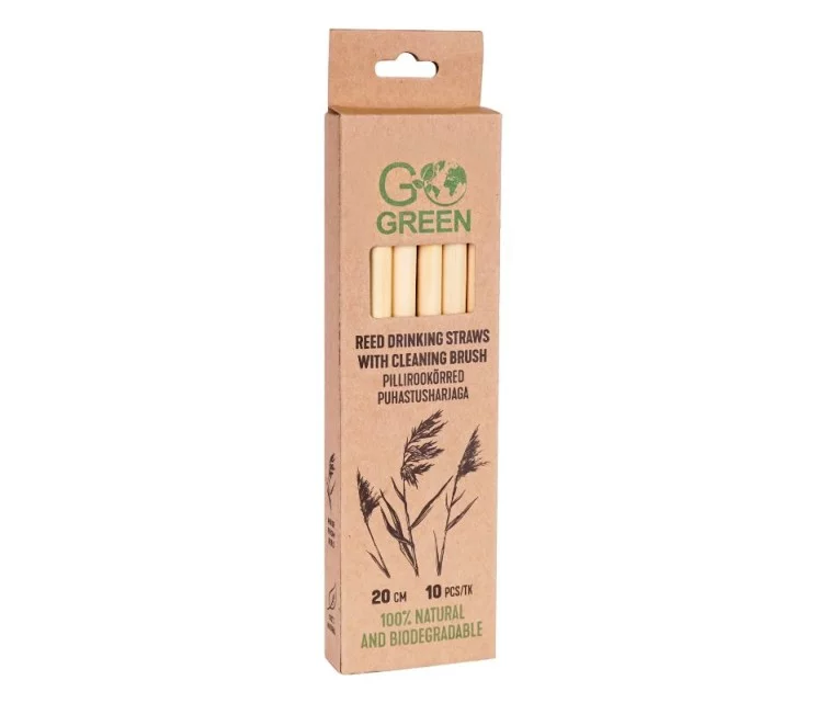 Compostable reed straw with brush Go Green 10 pcs/0,038kg Compostable reed straw with brush Go Green 10 pcs/0,038kg