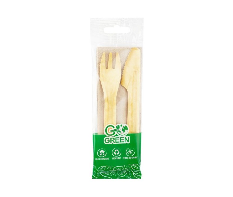 Compostable cutlery set (fork, knife, napkin) Go Green / 0,02kg