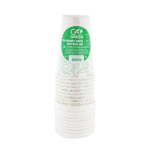 Videi draudzīgas kafijas krūzes ar vāciņiem Go Green 320ml 10 gab./ 0,12kg  Videi draudzīgas kafijas krūzes ar vāciņiem Go Green 320ml 10 gab./ 0,12kg