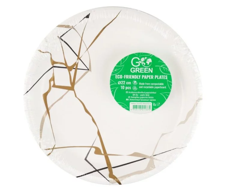 Ökoloogilised pabertaldrikud Marble Go Green Ø22cm 10 tk./ 0,11kg Ökoloogilised pabertaldrikud Marble Go Green Ø22cm 10 tk./ 0,11kg
