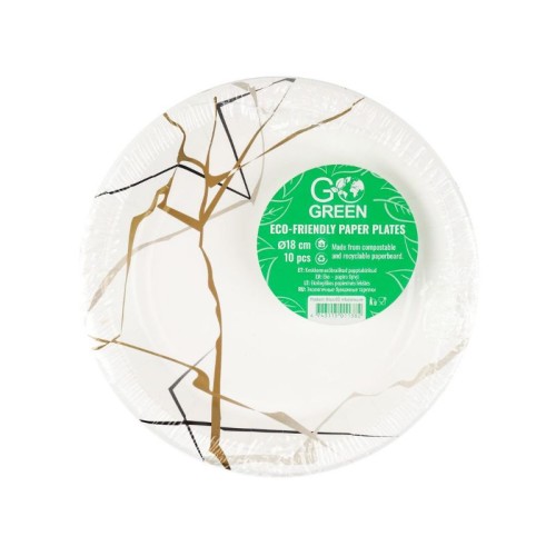 Ekoloģiski papīra šķīvji Marble Go Green Ø18cm 10 gab./ 0,07kg  Ekoloģiski papīra šķīvji Marble Go Green Ø18cm 10 gab./ 0,07kg