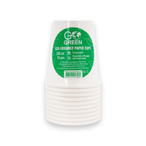 Glāzes ekoloģiskās Go Green 250ml 10 gab. baltas Glāzes ekoloģiskās Go Green 250ml 10 gab. baltas