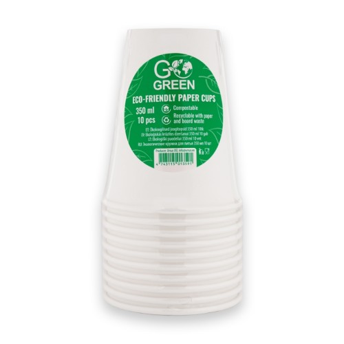 Glāzes ekoloģiskās Go Green 350ml 10 gab. baltas Glāzes ekoloģiskās Go Green 350ml 10 gab. baltas