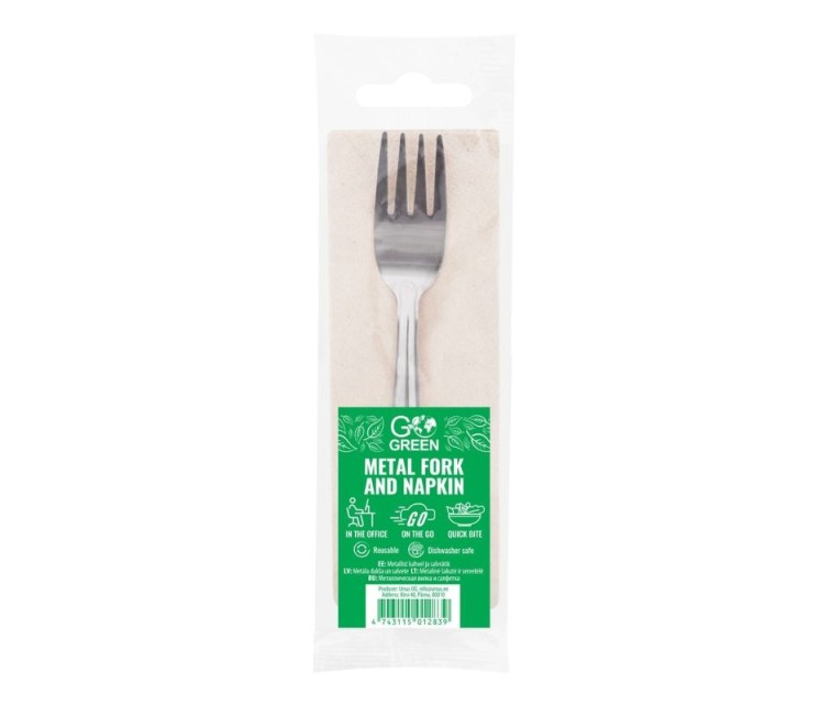 Metal fork and napkin set Go Green