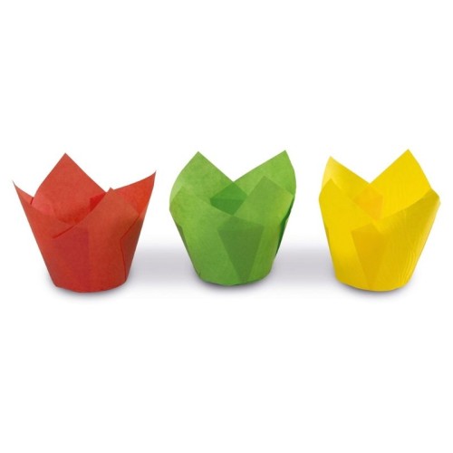 Tulip shaped paper cupcake tins 12 pcs coloured Easy Bake Ø 7.5 x 8 cm Tulip shaped paper cupcake tins 12 pcs coloured Easy Bake Ø 7.5 x 8 cm
