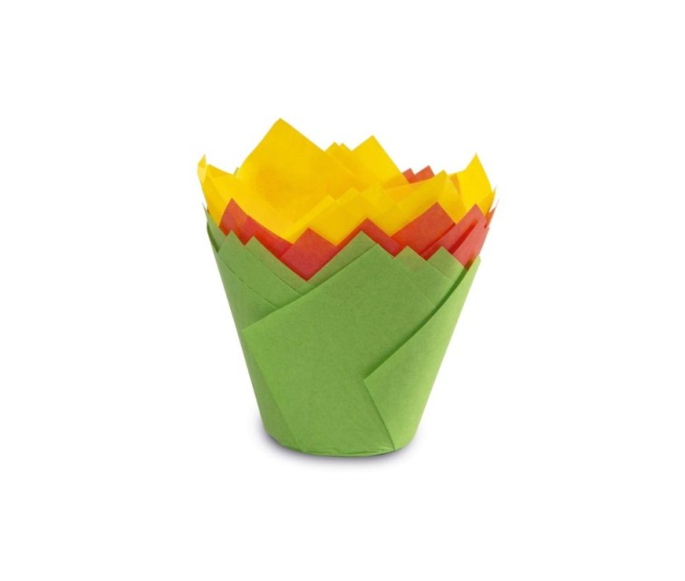 Kēksiņu papīra formiņas tulpes formas 12 gab. krāsainas Easy Bake Ø 7.5 x 8 cm