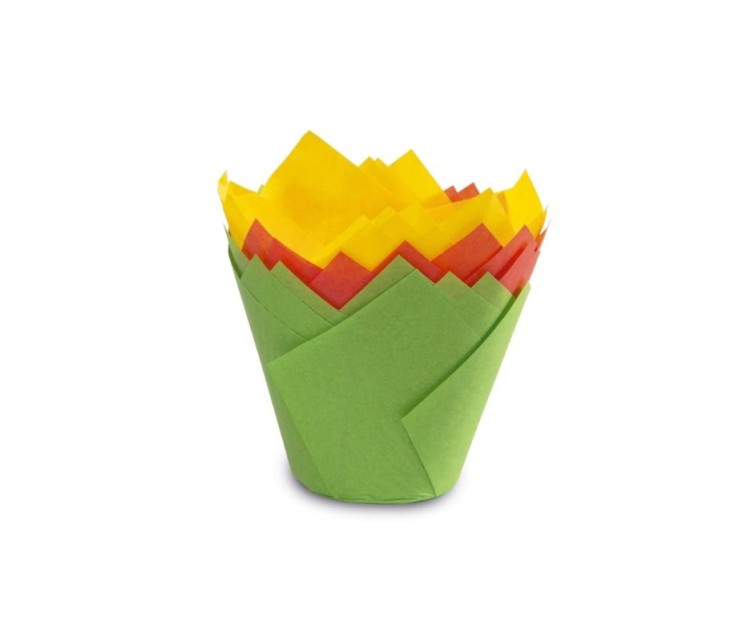 Tulip shaped paper cupcake tins 12 pcs coloured Easy Bake Ø 7.5 x 8 cm