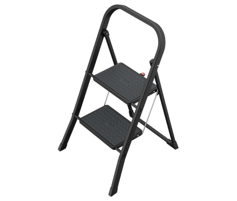 Folding step bench K44 StandardLine / steel / 2 steps, safety handle / black