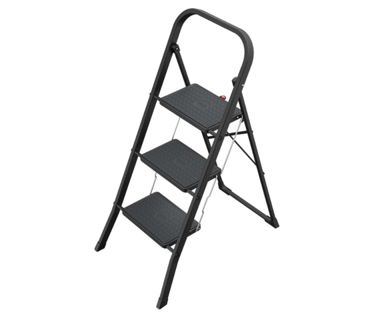 Folding step bench K44 StandardLine / steel / 3 steps, safety handle / black