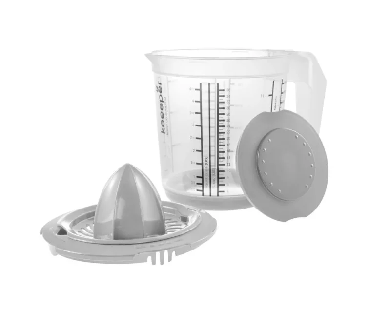 Measuring jug with anti-slip function and lid / citrus squeezer 1L Matteo Ø14x15cm transparent/gray Measuring jug with anti-slip function and lid / citrus squeezer 1L Matteo Ø14x15cm transparent/gray