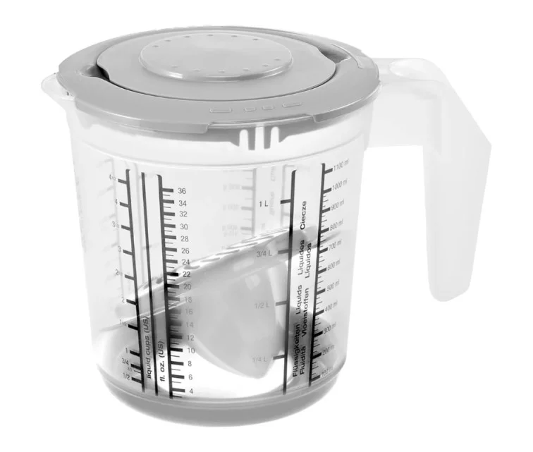 Measuring jug with anti-slip function and lid / citrus squeezer 1L Matteo Ø14x15cm transparent/gray Measuring jug with anti-slip function and lid / citrus squeezer 1L Matteo Ø14x15cm transparent/gray