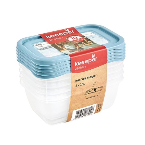 Toidupakendite komplekt 5x0,5L Mia "Magic Ice" läbipaistev/sinine Toidupakendite komplekt 5x0,5L Mia "Magic Ice" läbipaistev/sinine