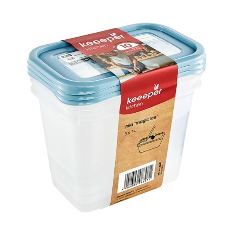 Toidupakendite komplekt 3x1L Mia "Magic Ice" läbipaistev/sinine Toidupakendite komplekt 3x1L Mia "Magic Ice" läbipaistev/sinine