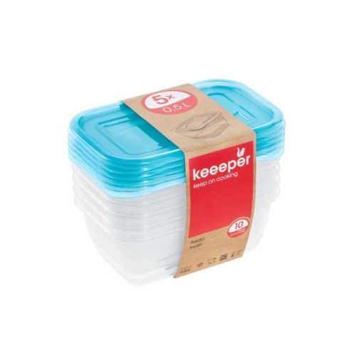 Toidunõude komplekt ristkülikukujuline 5x0,5L Fredo "Fresh" läbipaistev/helesinine Toidunõude komplekt ristkülikukujuline 5x0,5L Fredo "Fresh" läbipaistev/helesinine