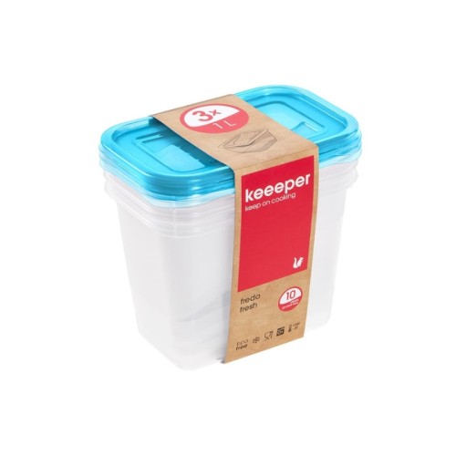 Toidunõude komplekt ristkülikukujuline 3x1L Fredo "Fresh" läbipaistev/helesinine Toidunõude komplekt ristkülikukujuline 3x1L Fredo "Fresh" läbipaistev/helesinine