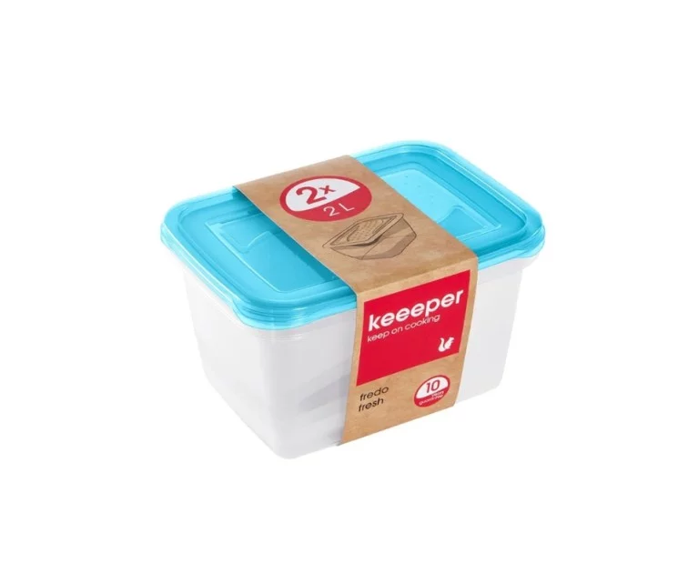 Pārtikas trauciņu komplekts taisnstūrveida 2x2L Fredo „Fresh“ caurspīdīgs/gaiši zils Pārtikas trauciņu komplekts taisnstūrveida 2x2L Fredo „Fresh“ caurspīdīgs/gaiši zils
