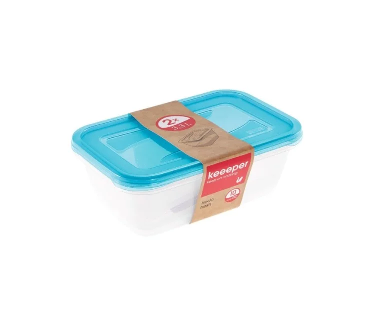 Pārtikas trauciņu komplekts taisnstūrveida 2x3,3L Fredo „Fresh“ caurspīdīgs/gaiši zils Pārtikas trauciņu komplekts taisnstūrveida 2x3,3L Fredo „Fresh“ caurspīdīgs/gaiši zils