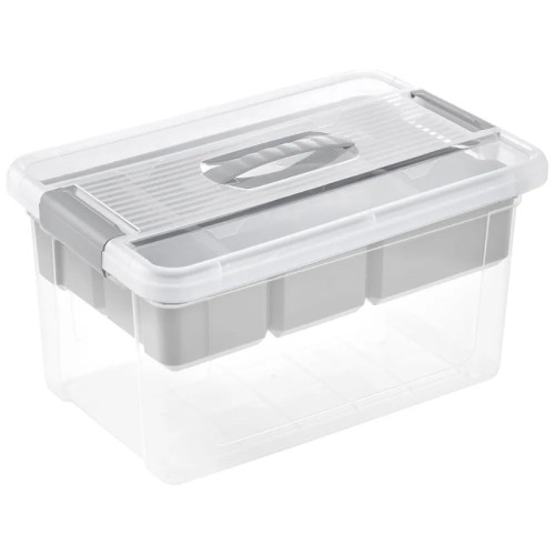 Kaste ar vāku un organaizeru organizer box Henri 29x41x20cm 16L gaiši pelēka/caurspīdīga Kaste ar vāku un organaizeru organizer box Henri 29x41x20cm 16L gaiši pelēka/caurspīdīga