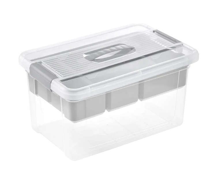 Box with lid and organizer Henri 29x41x20cm 16L light gray/transparent Box with lid and organizer Henri 29x41x20cm 16L light gray/transparent