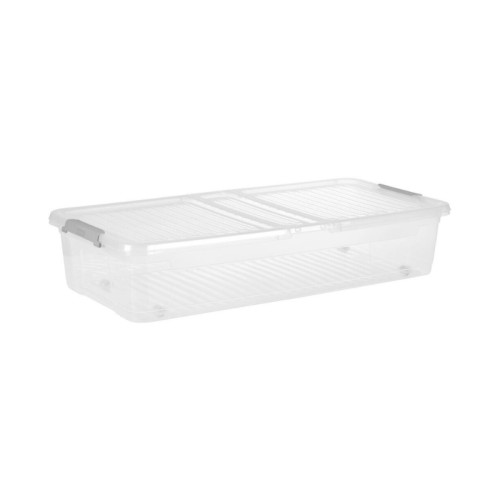 Box with lid on wheels underbed box Leo 77x38x16 cm 33L transparent