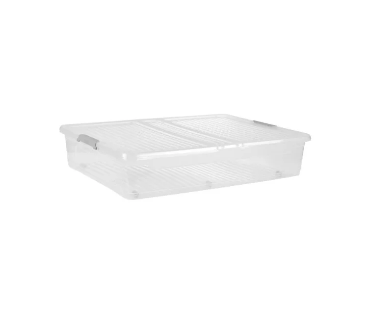 Dėžutė su dangteliu ant ratukų po lovos dėžė Leo 77x58x16 cm 53L skaidrus Dėžutė su dangteliu ant ratukų po lovos dėžė Leo 77x58x16 cm 53L skaidrus
