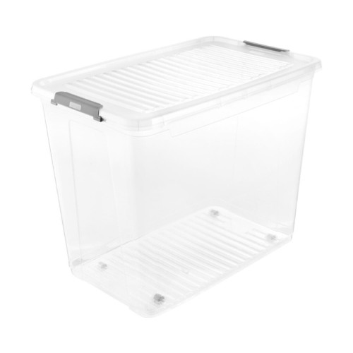 Kaste ar vāku uz ritenīšiem clipbox Leo 59x38x47cm 74L caurspīdīga Kaste ar vāku uz ritenīšiem clipbox Leo 59x38x47cm 74L caurspīdīga